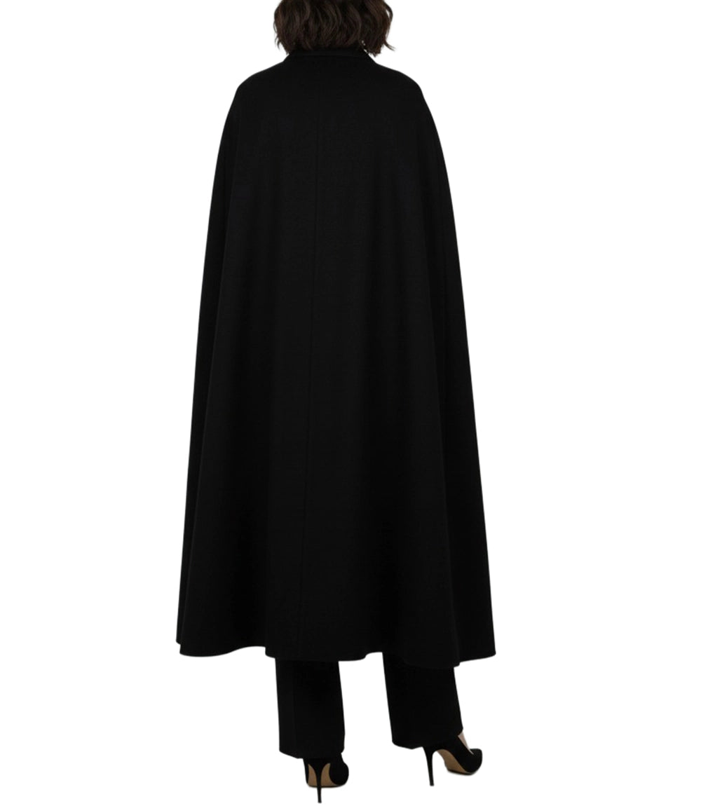 Cape manteau longue en laine noire pour femme – Marrie