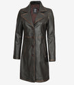 Manteau en cuir marron vieilli trois-quarts pour femme