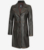 Manteau en cuir marron vieilli trois-quarts pour femme