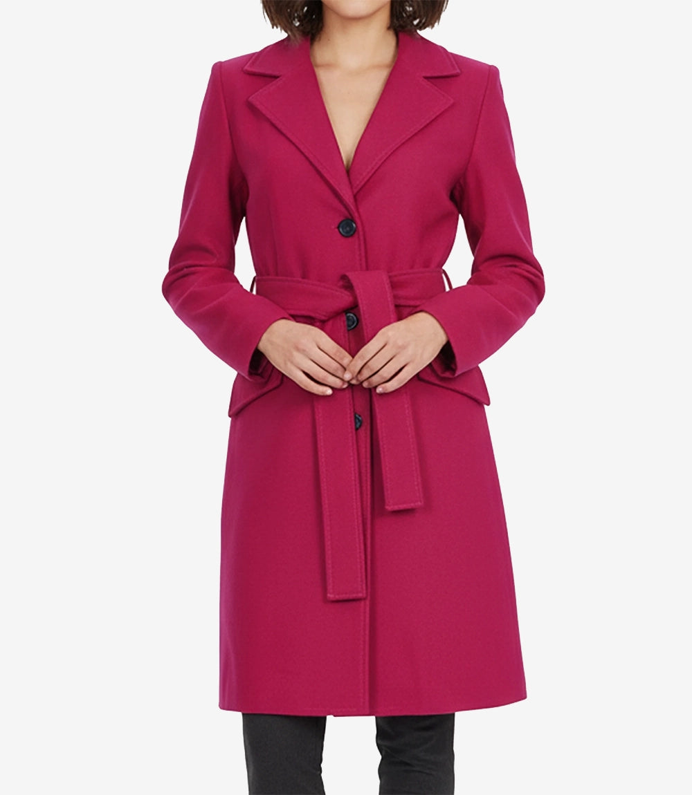 Manteau portefeuille en laine rose à revers crantés pour femme Kristi