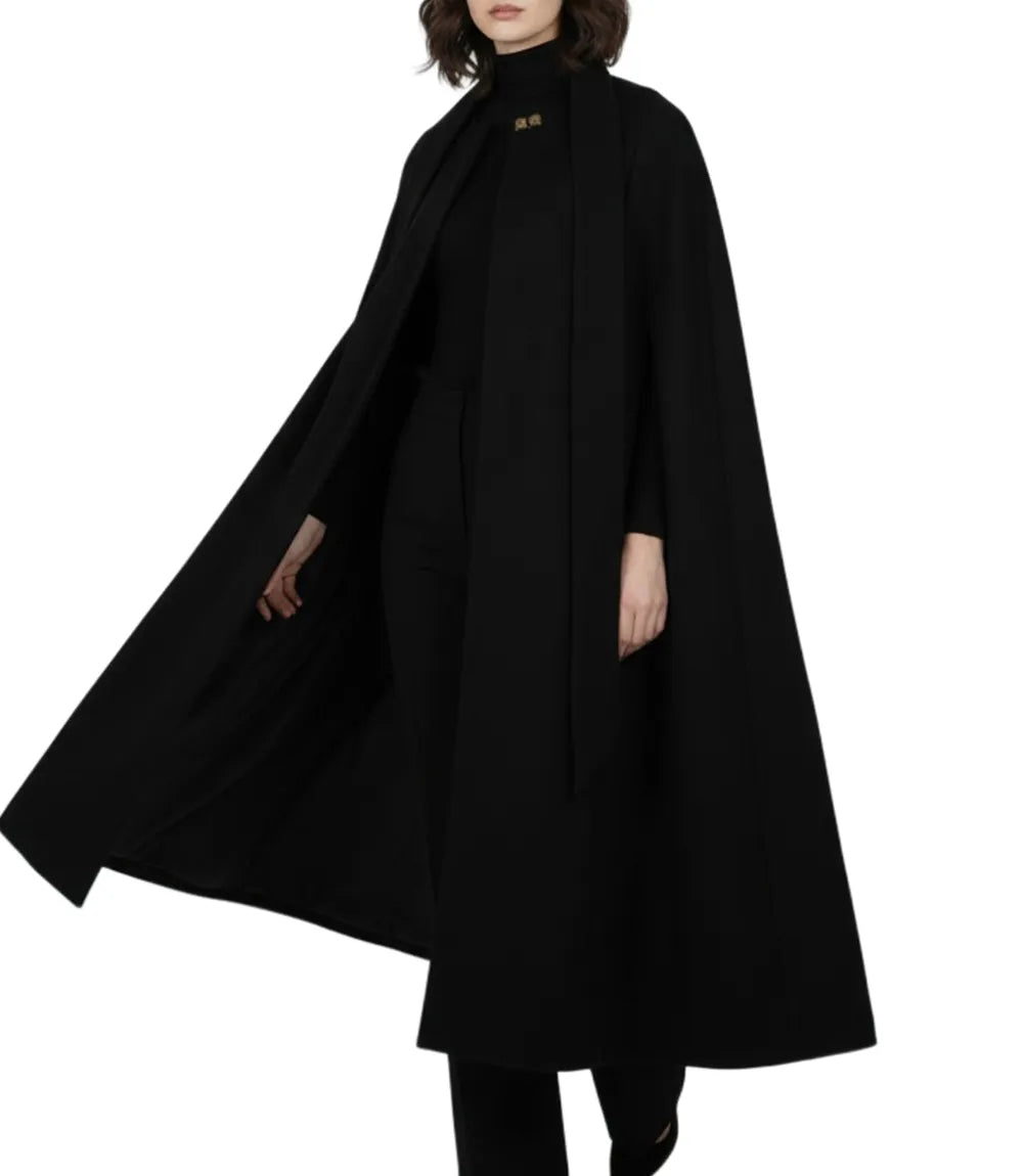 Cape manteau longue en laine noire pour femme – Marrie