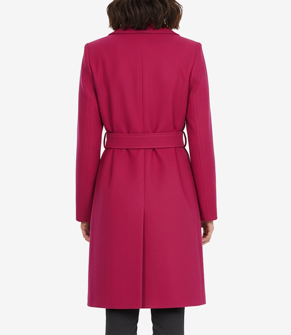 Manteau portefeuille en laine rose à revers crantés pour femme Kristi