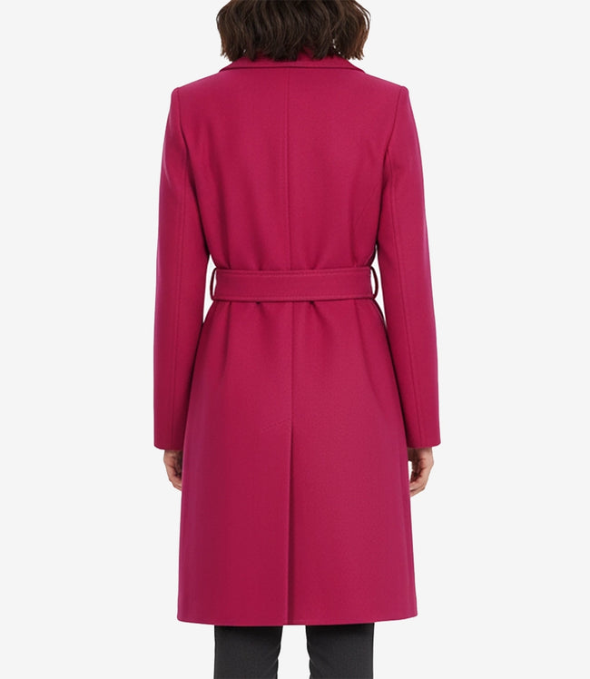 Manteau portefeuille en laine rose à revers crantés pour femme Kristi