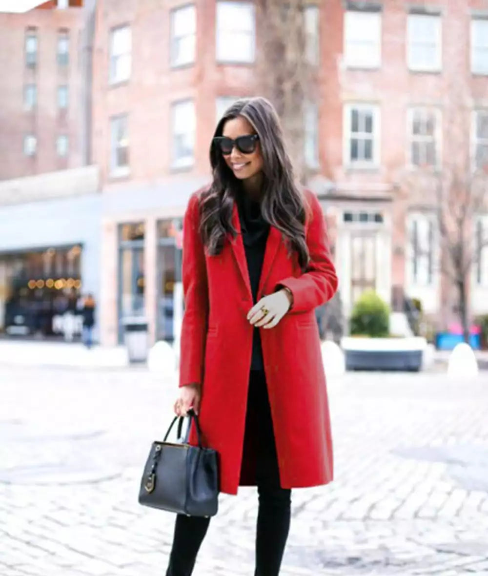 Red Single Breasted Walker Coat Women