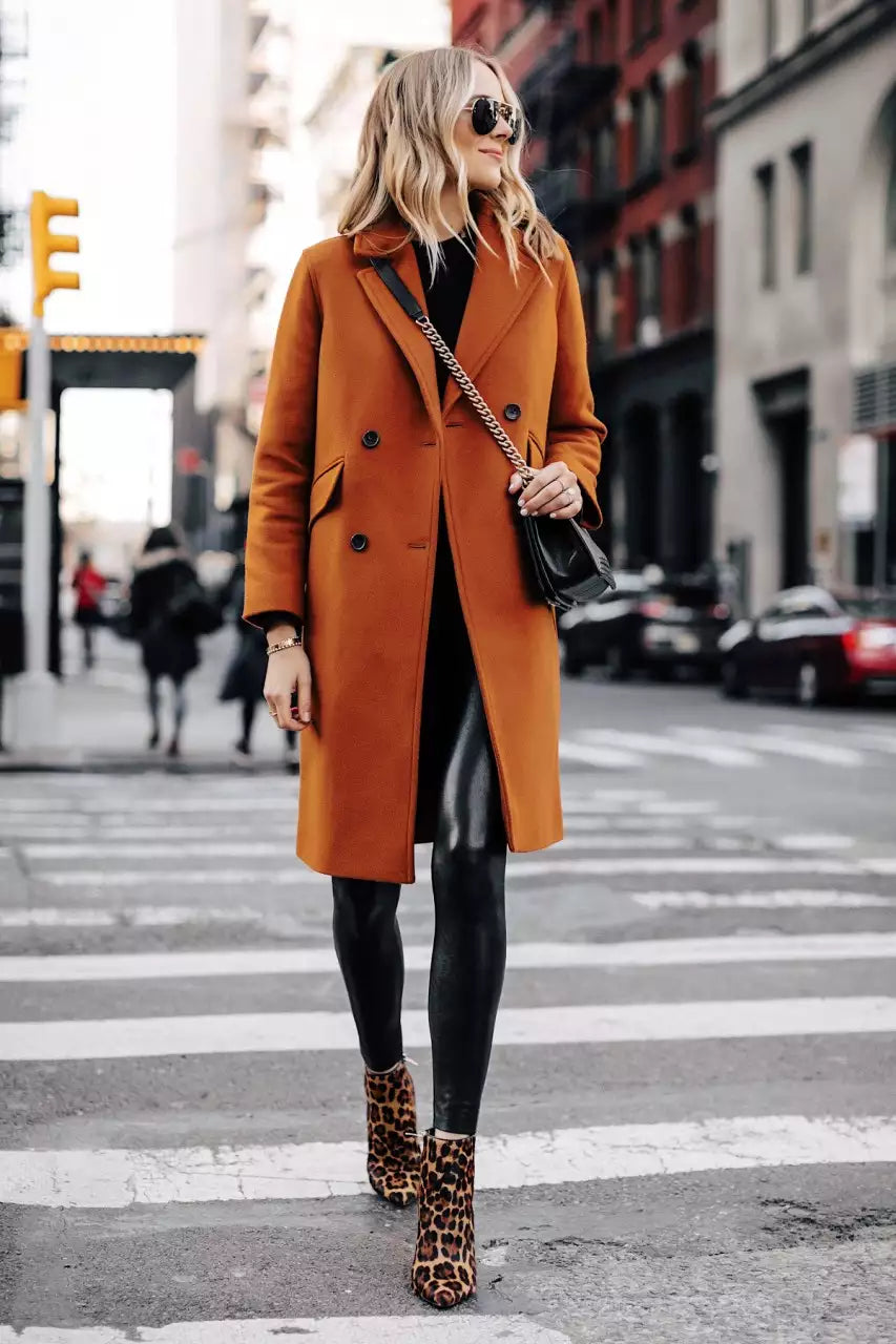 Brown Double Breasted Wool Coat Womens