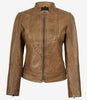 Veste en cuir style motard marron camel Amy pour femme
