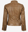 Veste en cuir style motard marron camel Amy pour femme