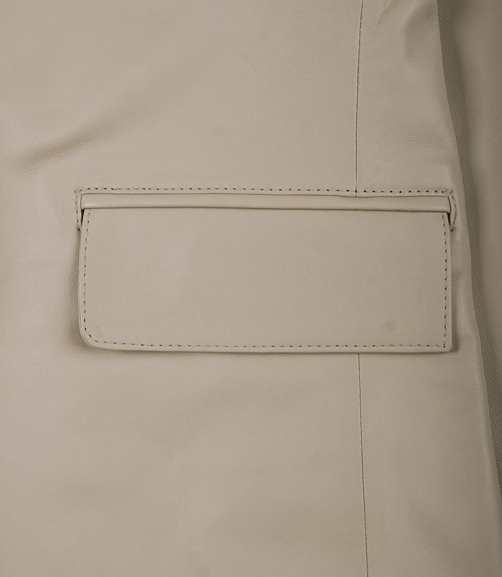 Mens Two Button Beige Leather Blazer