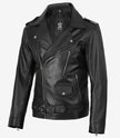 Veste en cuir asymétrique noire pour homme – Style moto