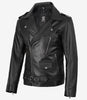 Veste en cuir asymétrique noire pour homme – Style moto