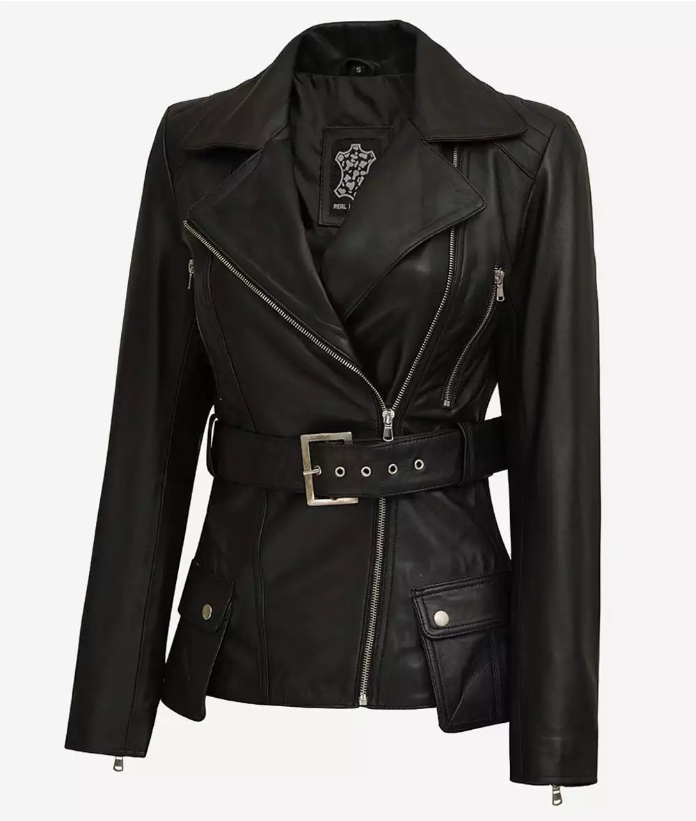 Womens Leather Black Biker Jacket