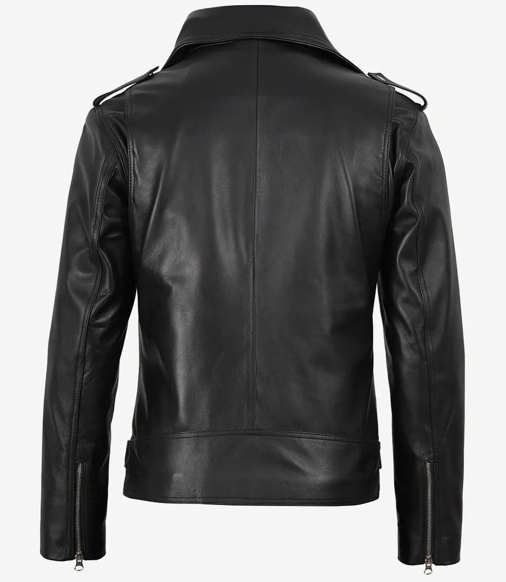 Veste en cuir asymétrique noire pour homme – Style moto