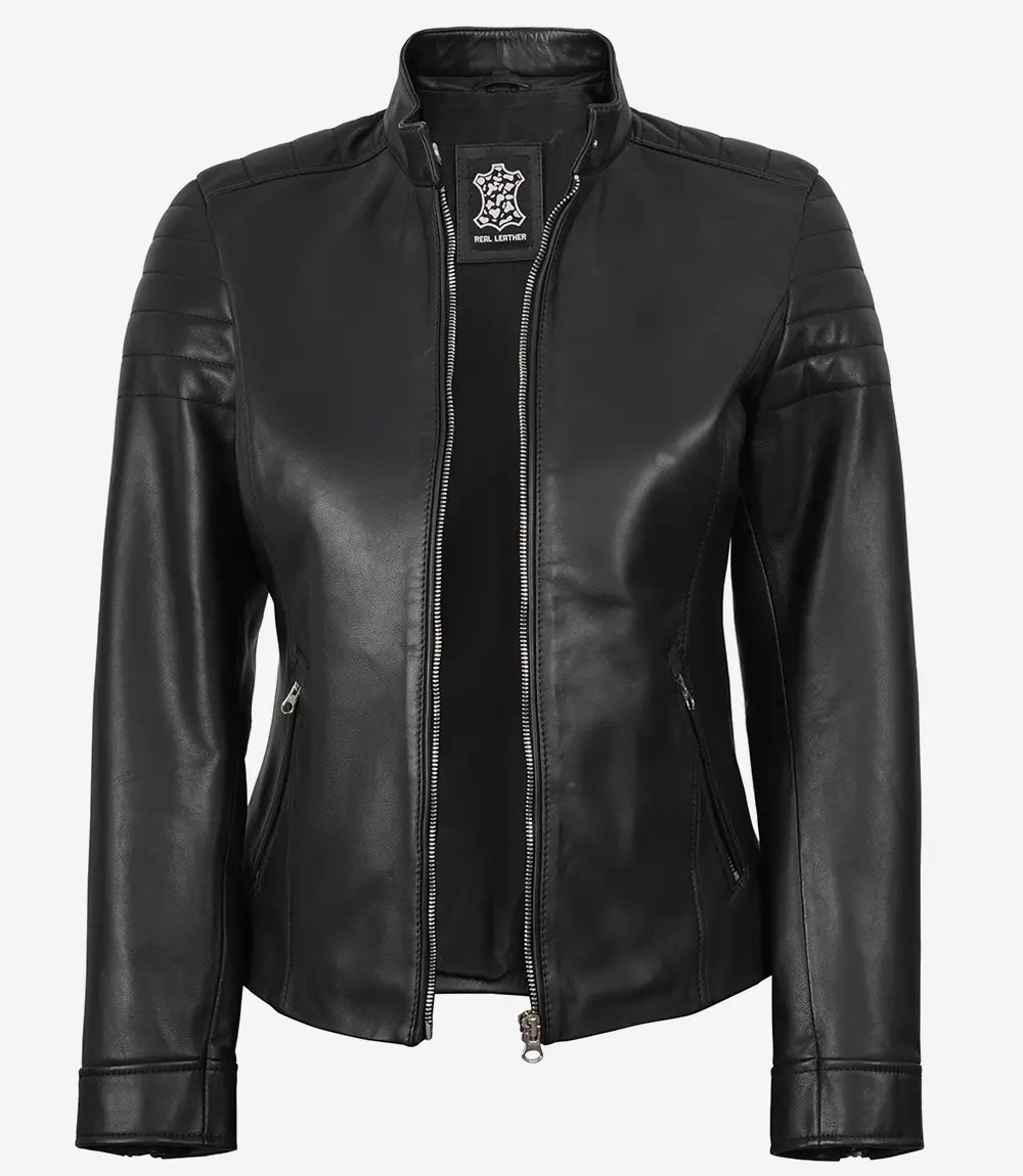 Veste en cuir noir Carrie pour femme