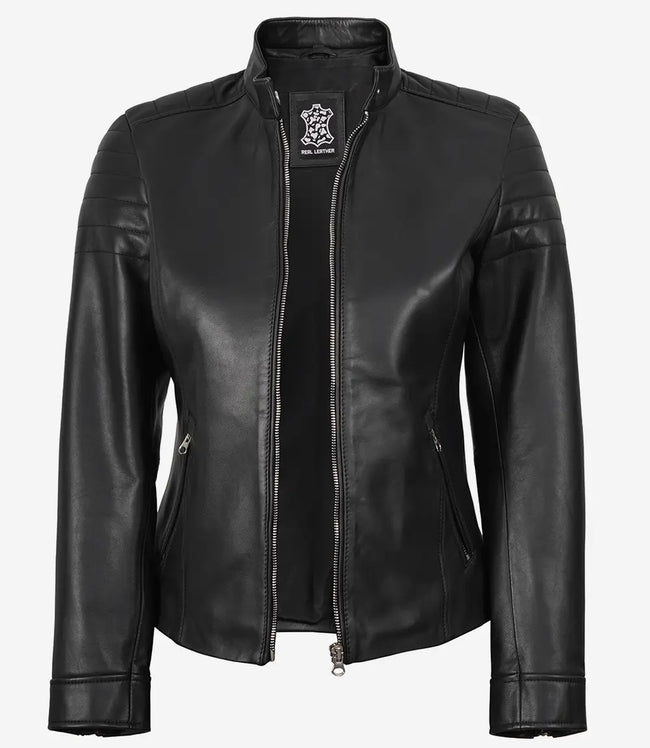 Veste en cuir noir Carrie pour femme