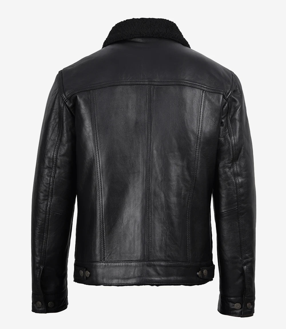 Men's Black Real Lambskin Leather Trucker Jacket – Sherpa Lined