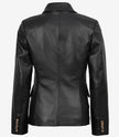 Kim Women's Double Breasted Black Leather Blazer