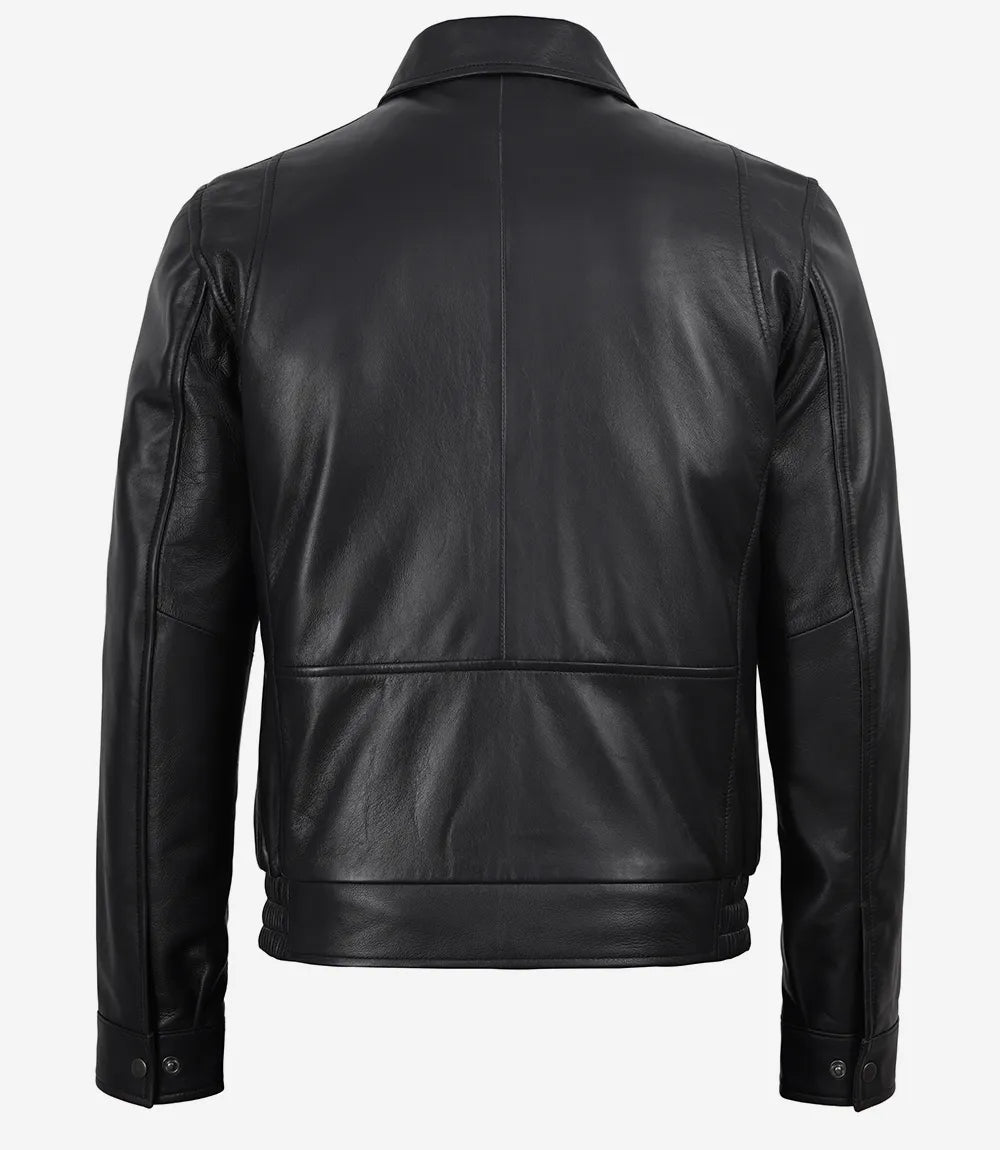 Men's Black Real Lambskin Leather Harrington Bomber Jacket