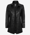Manteau Bristol en cuir noir pour femme - Longueur 3/4