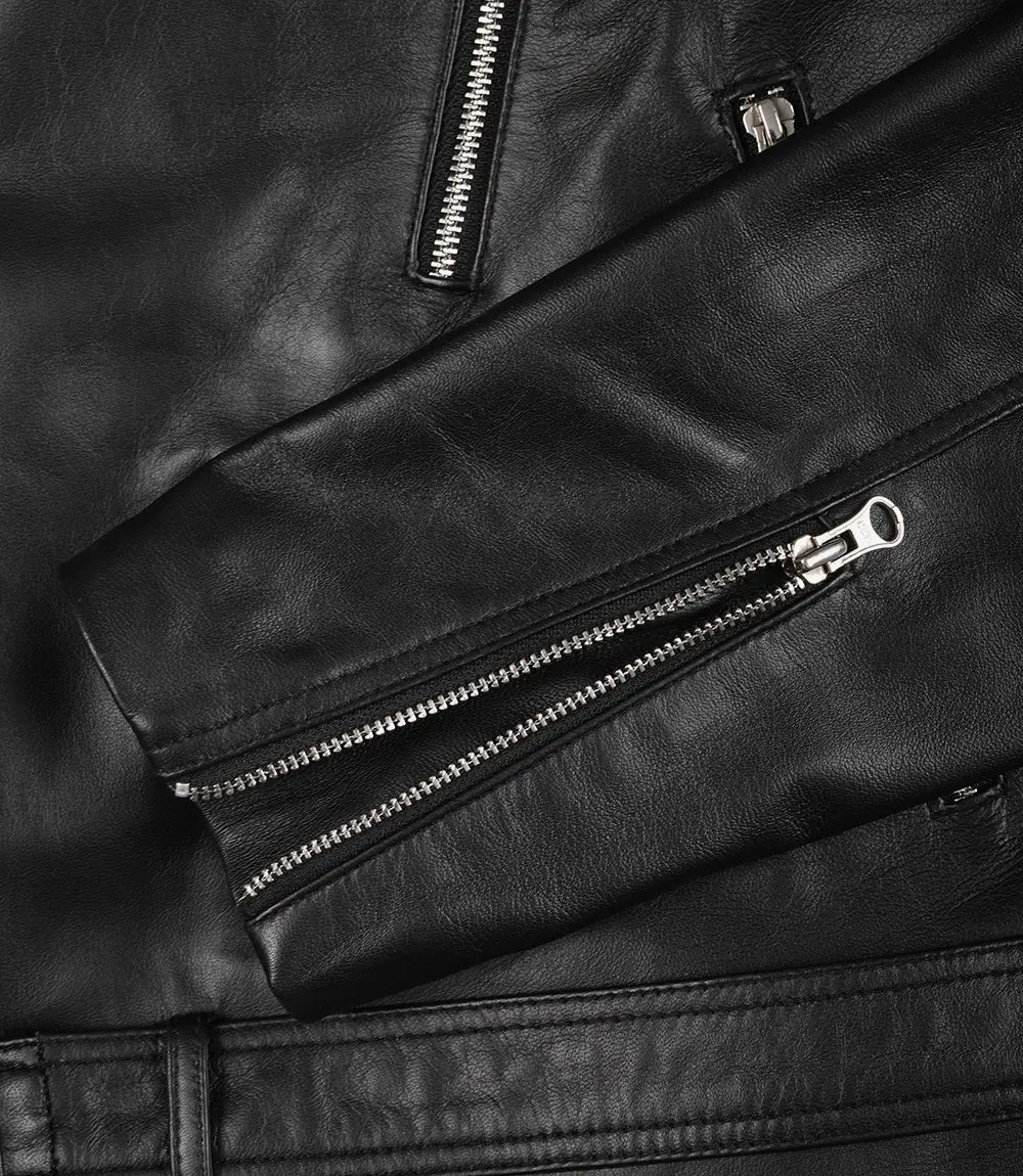 Veste en cuir asymétrique noire pour homme – Style moto