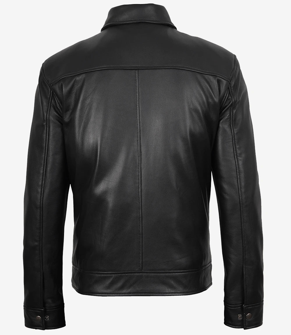 MINIMALISTE : Veste Harrington en cuir noir Tony pour homme