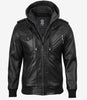 Veste en cuir noir pour homme avec capuche amovible grise
