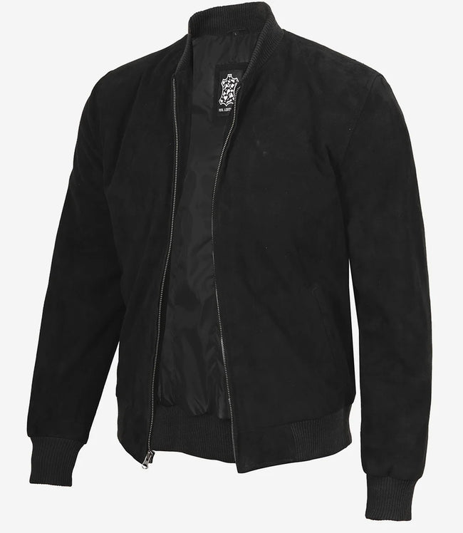 Blouson aviateur en daim noir de qualité supérieure pour homme