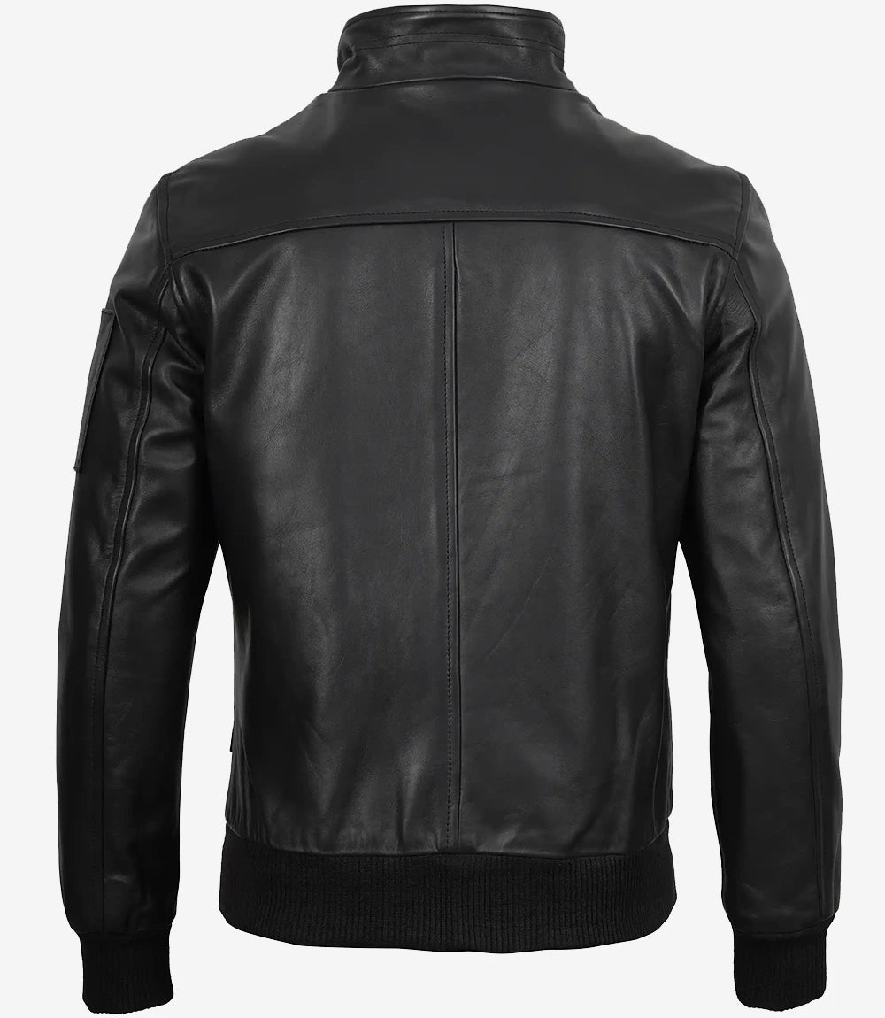 Blouson aviateur en cuir de vache noir pour homme
