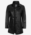 Manteau Bristol en cuir noir pour femme - Longueur 3/4