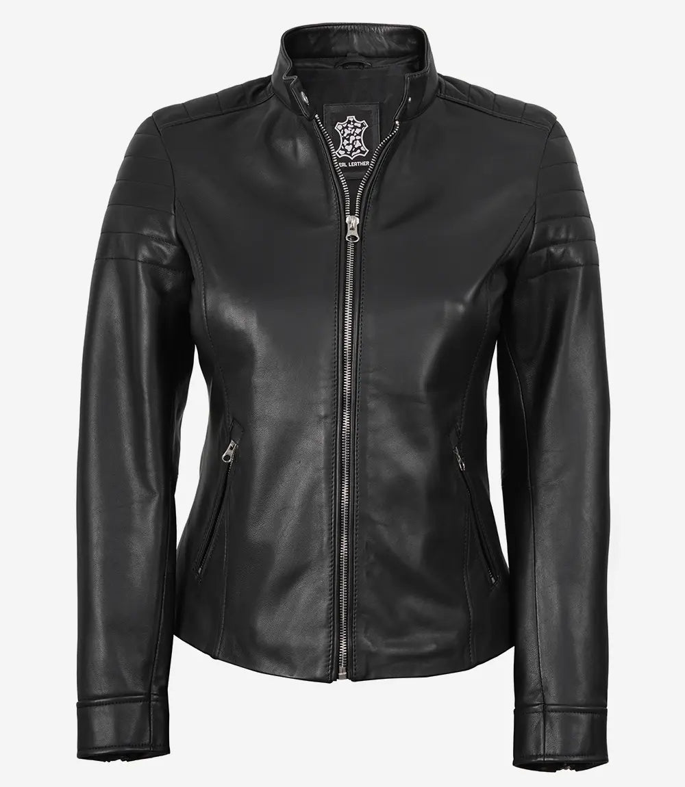 Veste en cuir noir Carrie pour femme