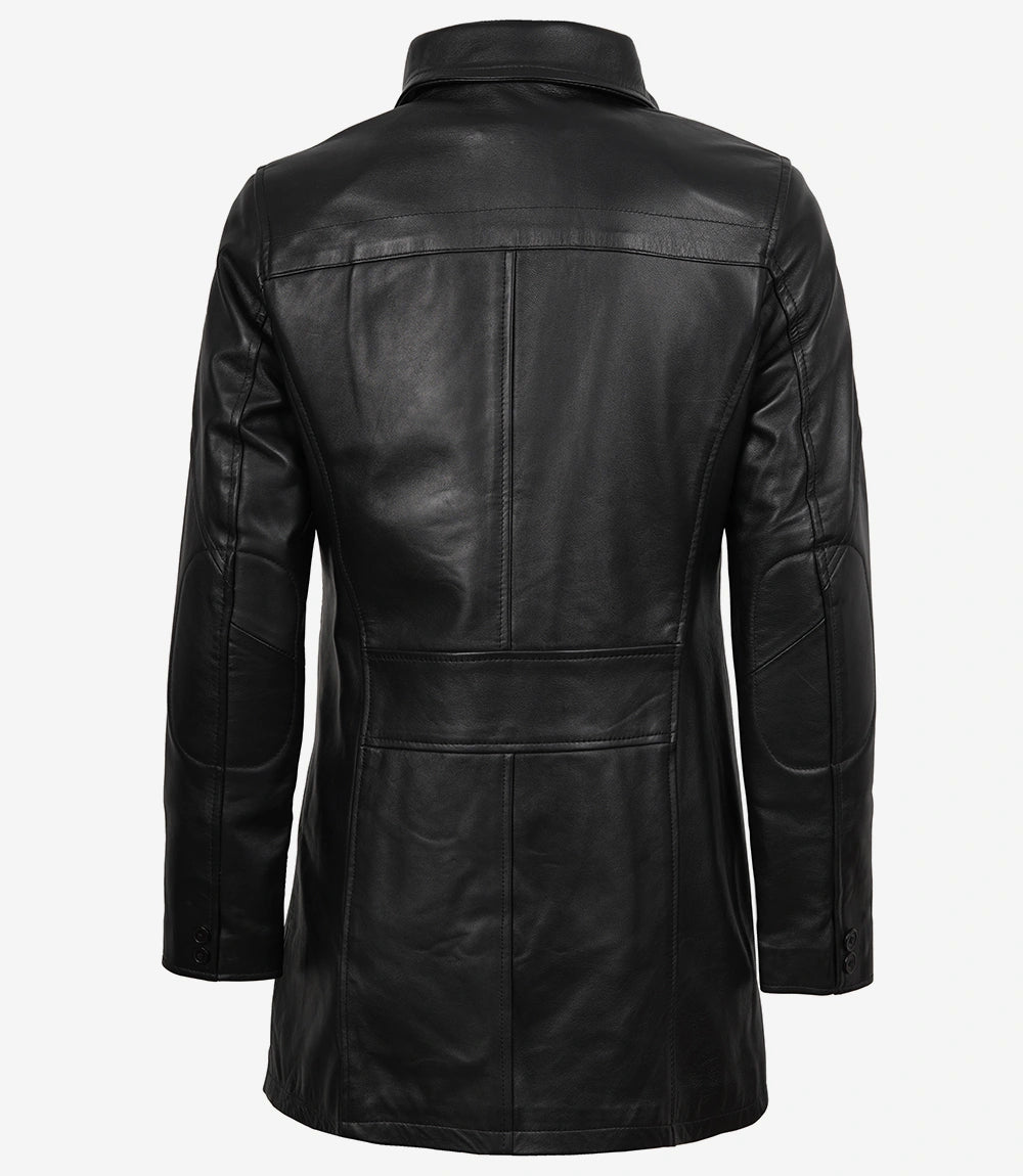 Manteau Bristol en cuir noir pour femme - Longueur 3/4