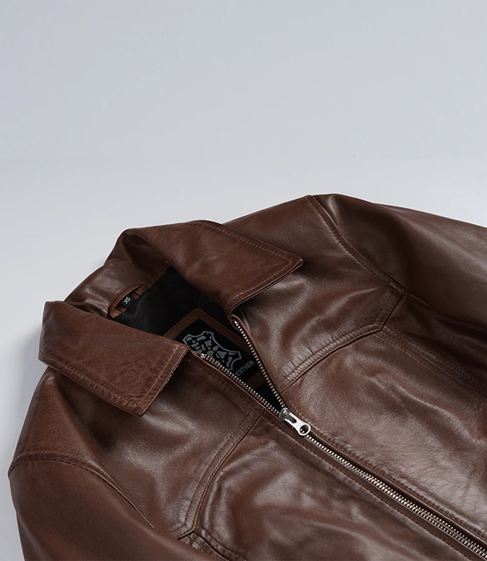Veste en cuir noir style motard pour homme