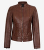 Veste style motard en cuir cognac pour femme