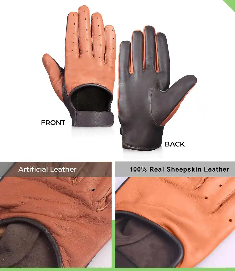 Mens Cognac and Brown Leather Gloves