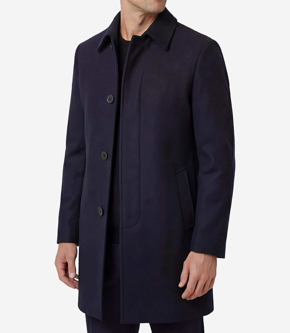 Armando Mens Navy Blue Mid Length Wool Overcoat