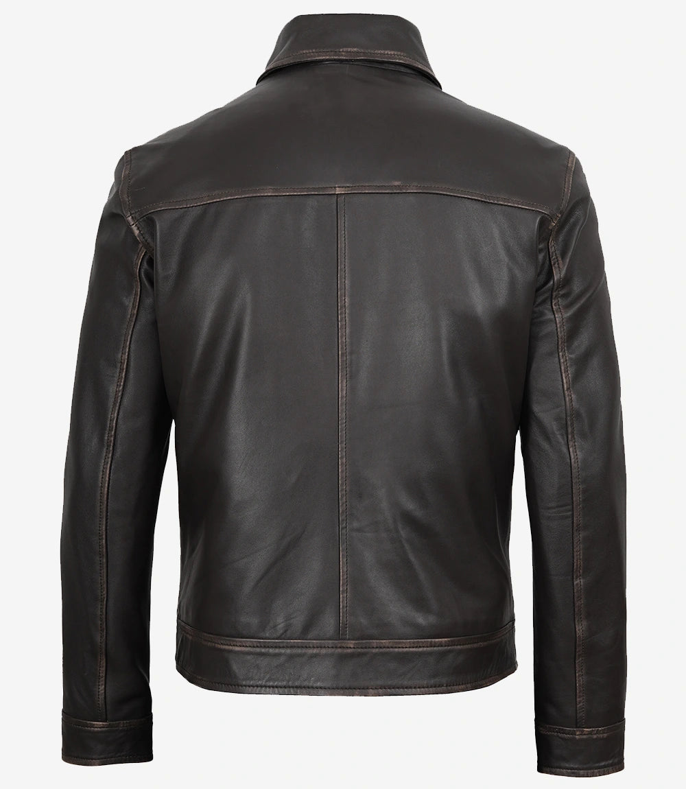 Mike Men's Dark Brown Rub Off Leather Jacket
