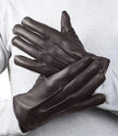 Mens Real Leather Dark Brown Lined Gloves