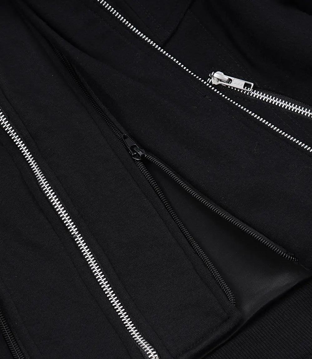 Women's Black Wool Jacket – Removable Hood with Zip Front