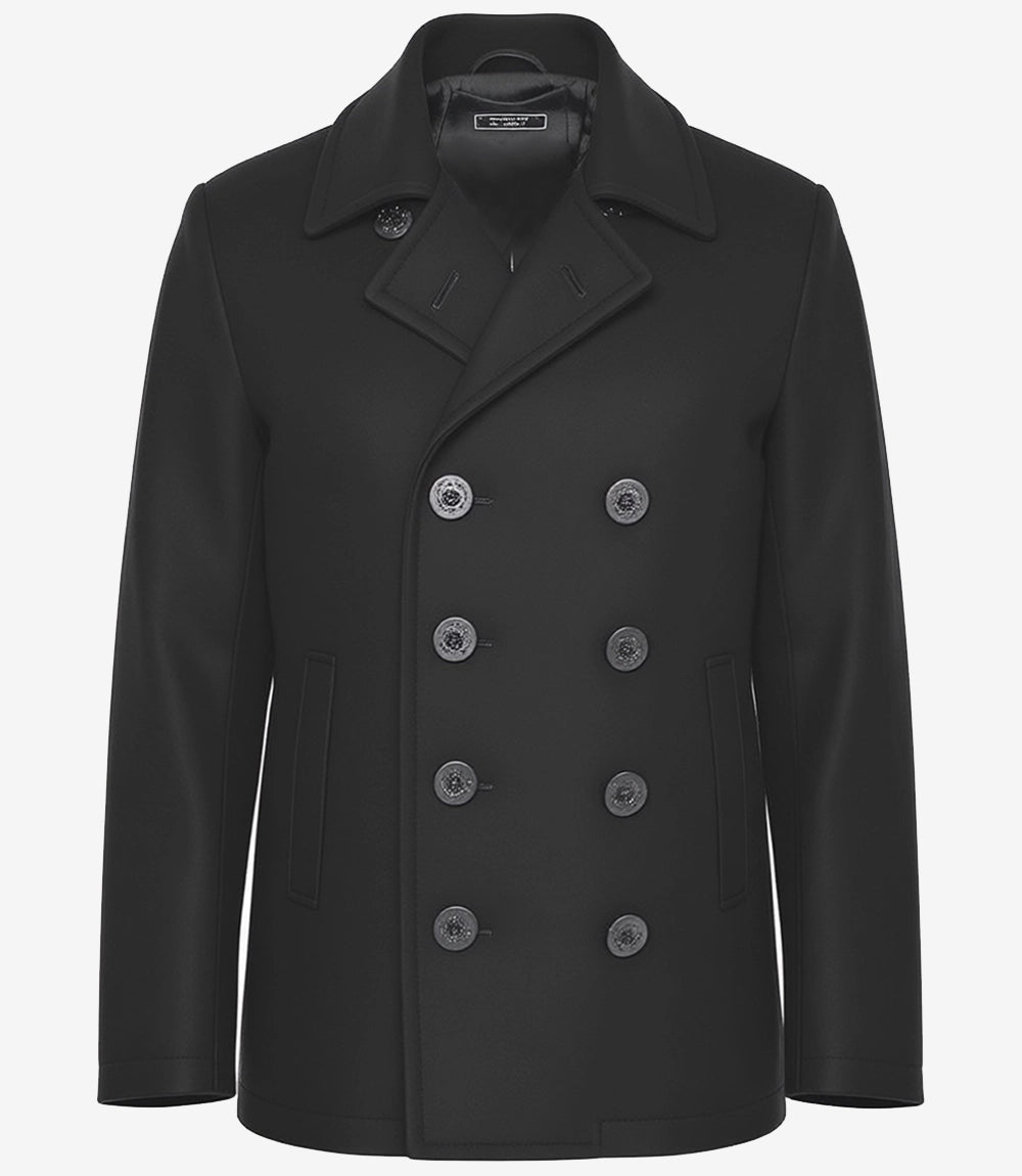 Gossett Men’s Black Double Breasted Wool Peacoat – Stylish Winter Coat
