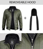 Mens Military Green Bomber Leather Jacket With Hood
