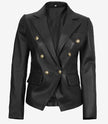 Blazer croisé en cuir noir pour femme Kim
