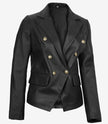 Blazer croisé en cuir noir pour femme Kim