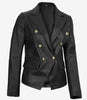 Blazer croisé en cuir noir pour femme Kim
