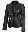 Blazer croisé en cuir noir pour femme Kim