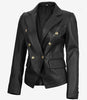 Blazer croisé en cuir noir pour femme Kim