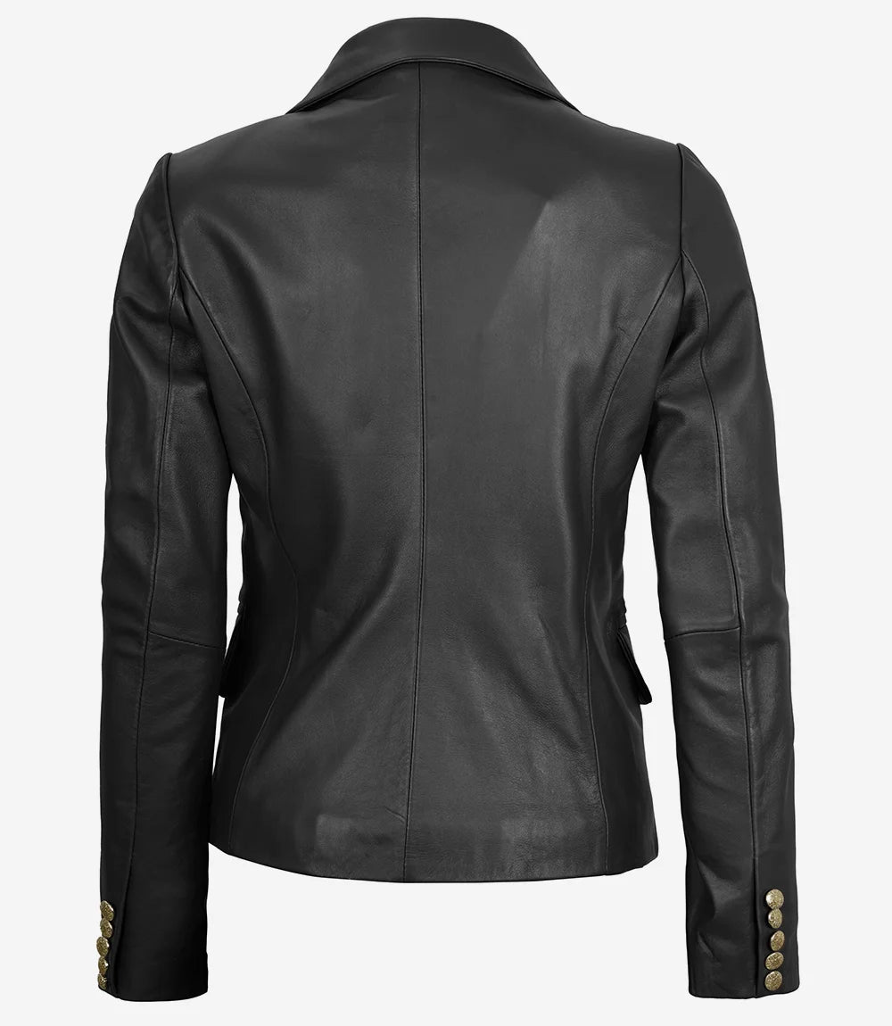 Blazer croisé en cuir noir pour femme Kim