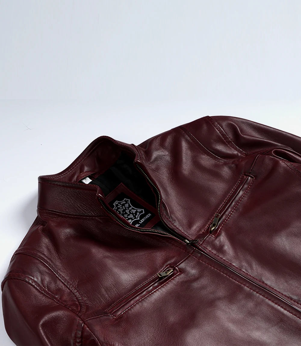 Veste en cuir noir style motard pour homme