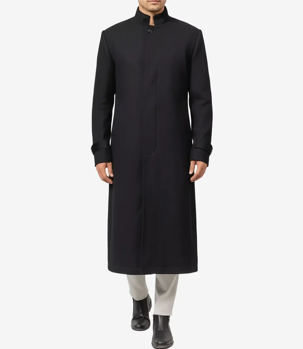 Trench-coat en laine noire à col montant pour homme McGhee