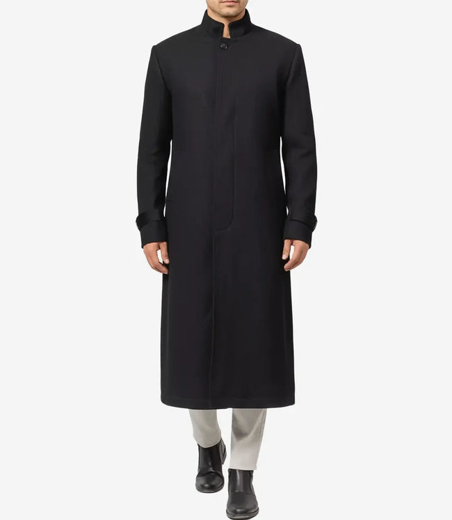 Trench-coat en laine noire à col montant pour homme McGhee