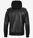 Blouson aviateur en cuir noir pour homme avec capuche amovible