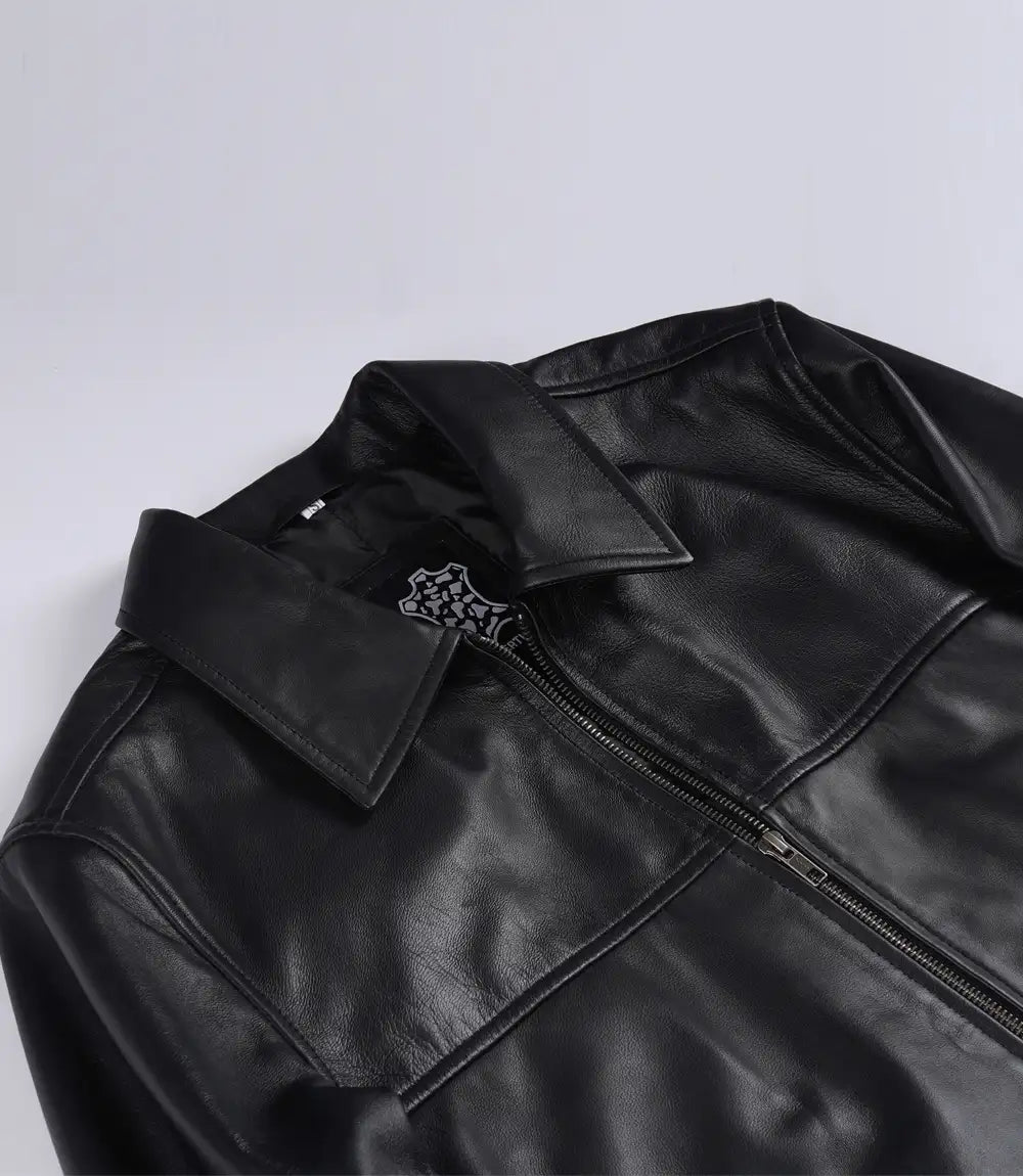 Men's Black Real Lambskin Leather Harrington Bomber Jacket